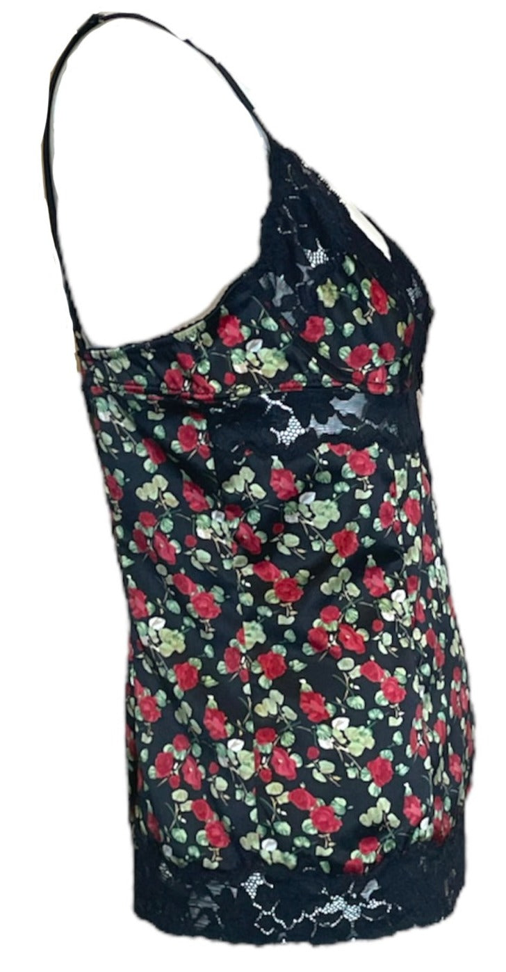 Dolce & Gabbana Y2K Rose Print Camisole with Black Lace Trim SIDE 2 of 4