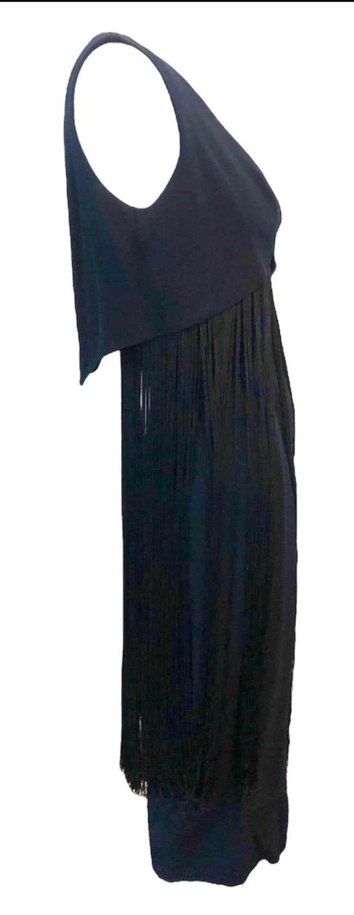 Syano 60s Black Cocktail Dress with Long Fringe Skirt SIDE 2 of 4