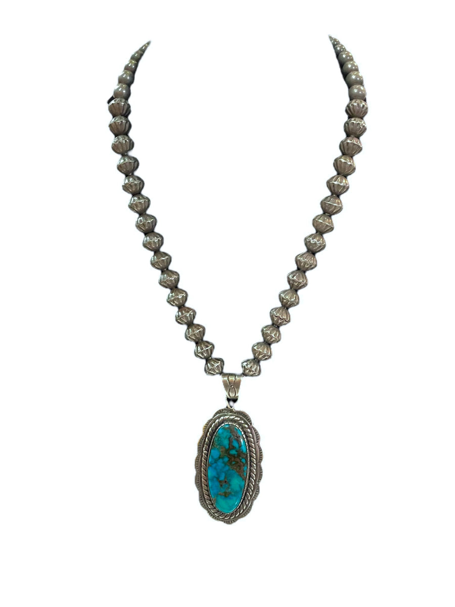 Morenci Turquoise and Sterling Silver Navajo Pendant Necklace THE WAY