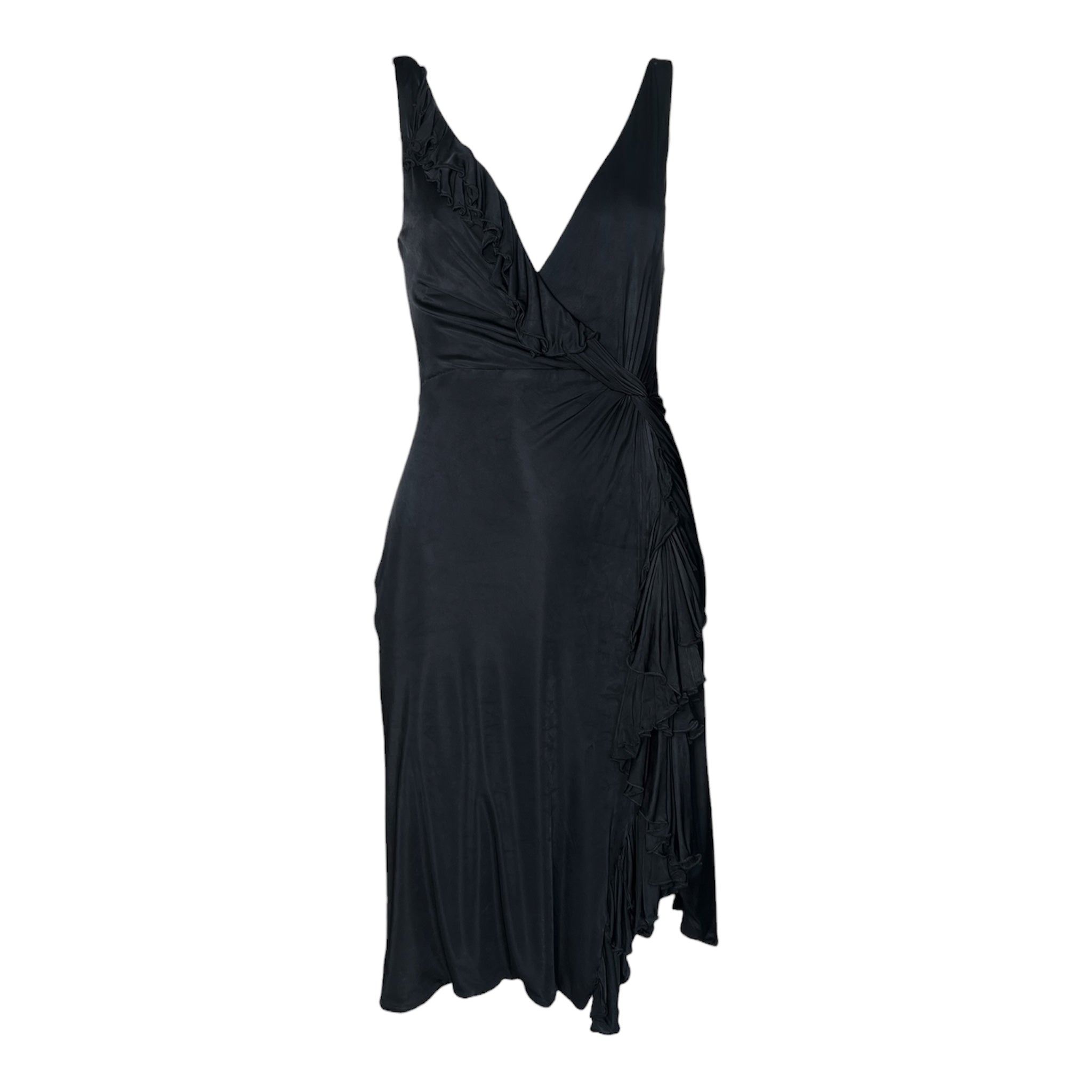 Versace S/S 2004 Charcoal Black Ruffled Jersey Mini Dress