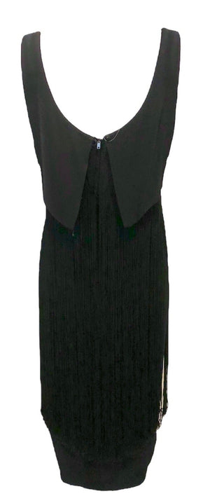 Syano 60s Black Cocktail Dress with Long Fringe Skirt BACK 3 of 4