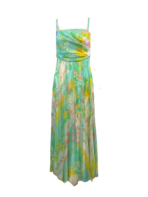 Sophie of Saks Pastel Watercolor Silk Floral Chiffon Gown with Matching Jacket DRESS FRONT 3 of 8
