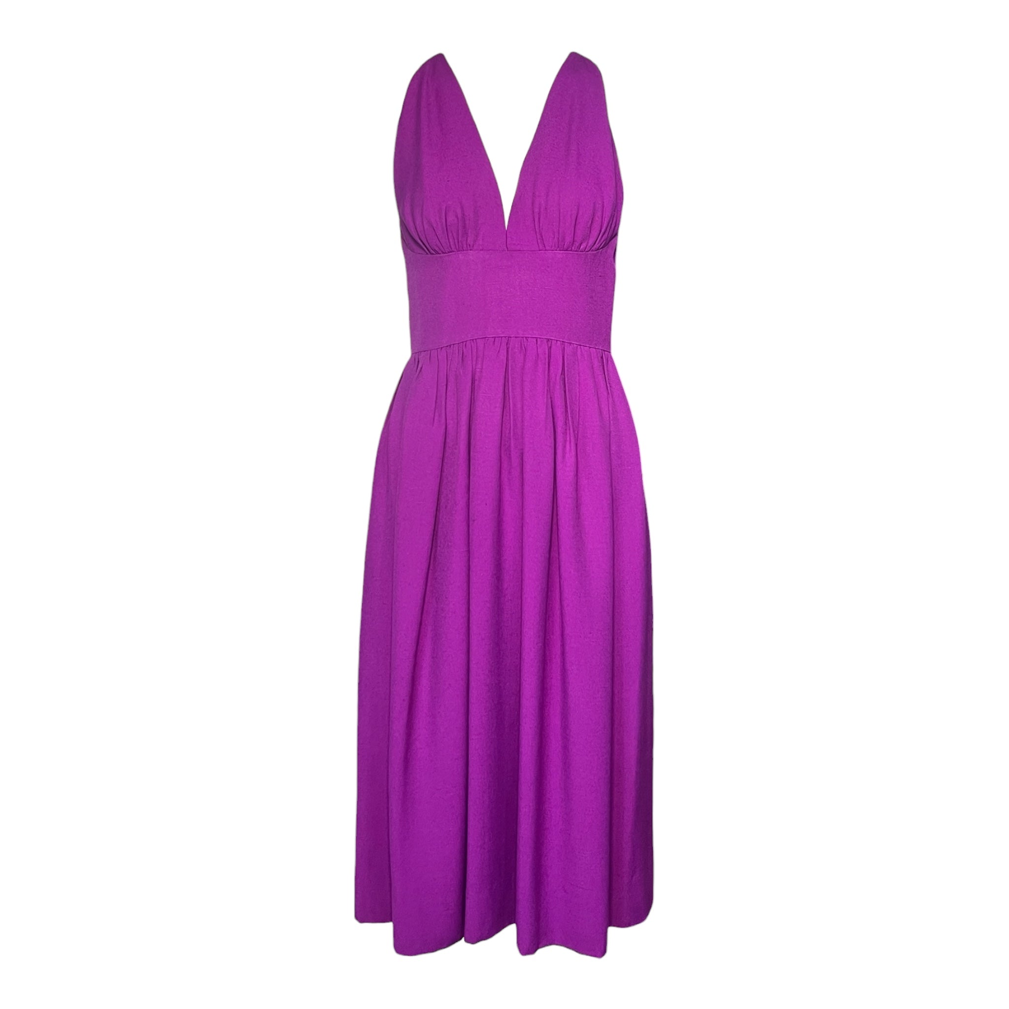 lavender linen dress Halston 1970's Purple Fuchsia Linen Halter Dress