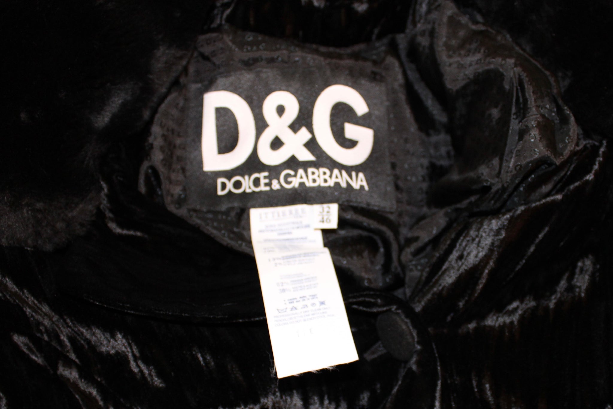  Dolce and Gabbana 90s Black Velvet Skirt Suit With Faux Fur Collar LABEL 6 of 6