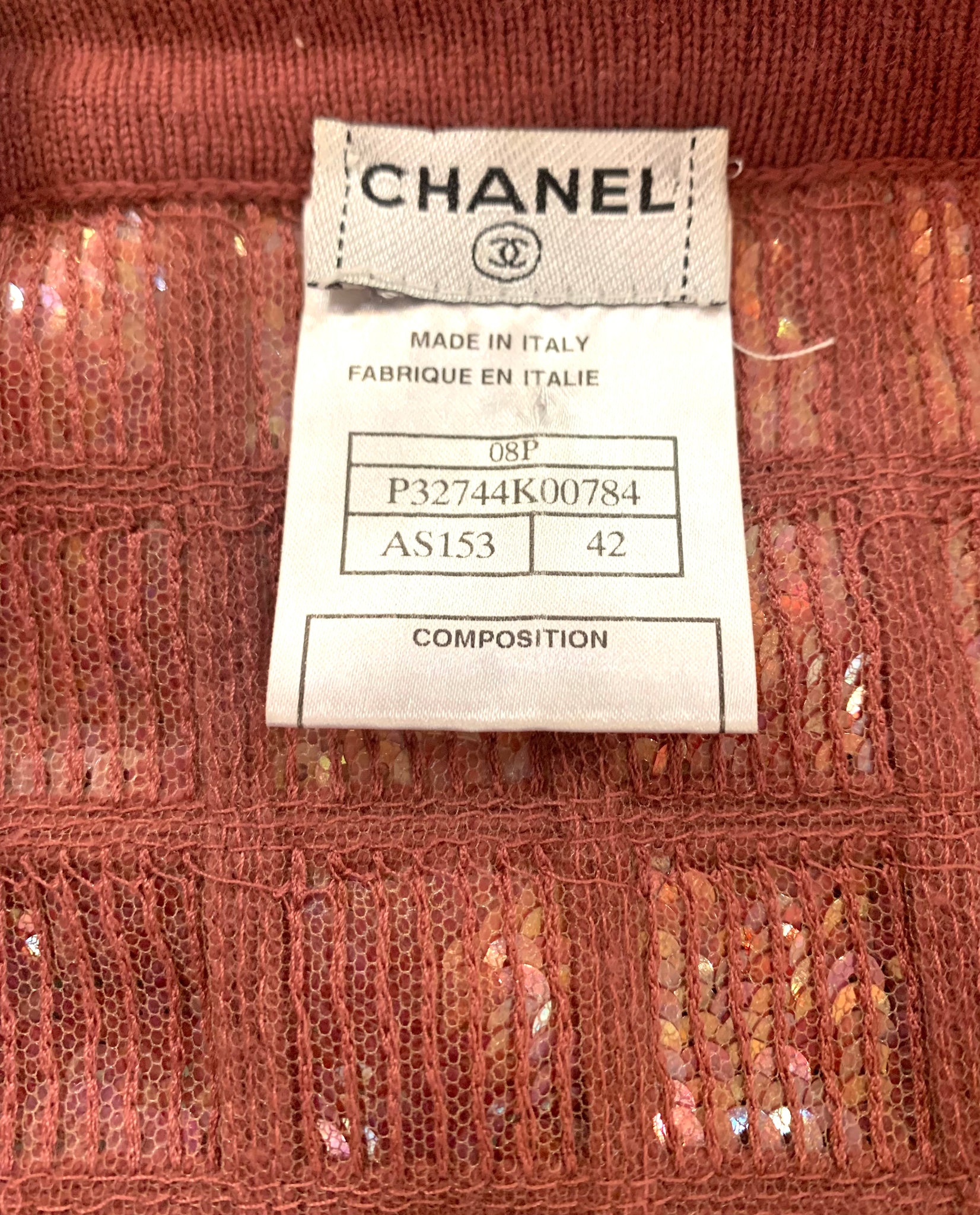 Chanel 2000s Dusty Rose  Sequined Cashmere Cardigan Sweater LABEL 6 of 6