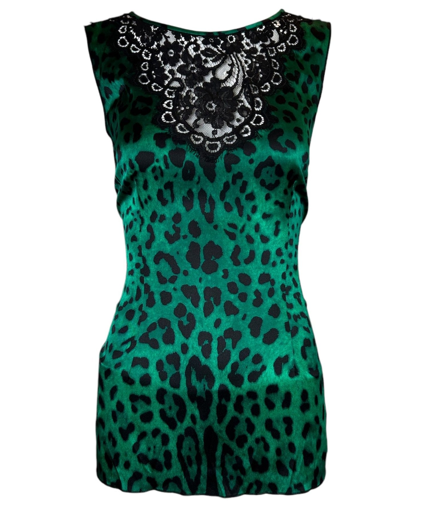 dolce gabbana green leopard dress Dolce & Gabbana Leopard Print Stretch Silk Satin Dress