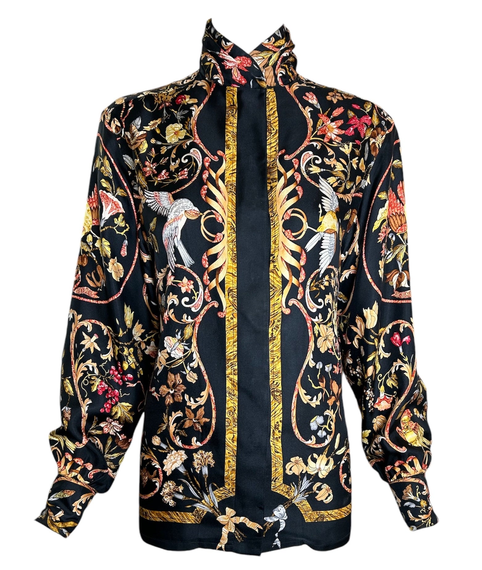 Hermes 1980s Pierres d'Orient et d'Occident Silk Button-Up Blouse THE WAY WE WORE Hermes 1980s Pierres d'Orient et d'Occident Silk Button-Up Blouse THE WAY WE WORE