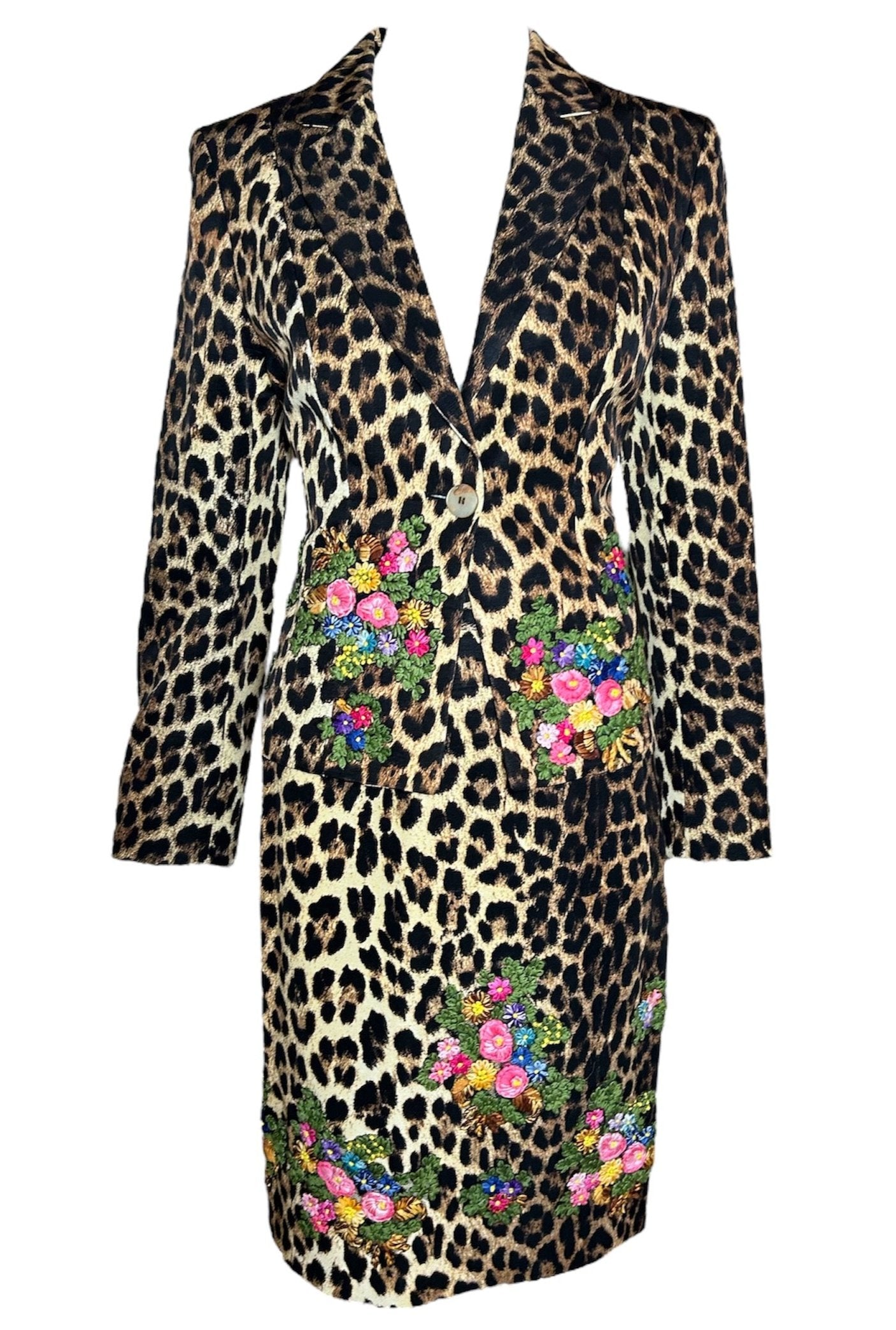 Moschino Cheap & Chic 90s/Y2K Leopard Print Suit with Embroidered Flor THE WAY WE WORE Moschino Cheap & Chic 90s/Y2K Leopard Print Suit with Embroidered Flor THE WAY WE WORE