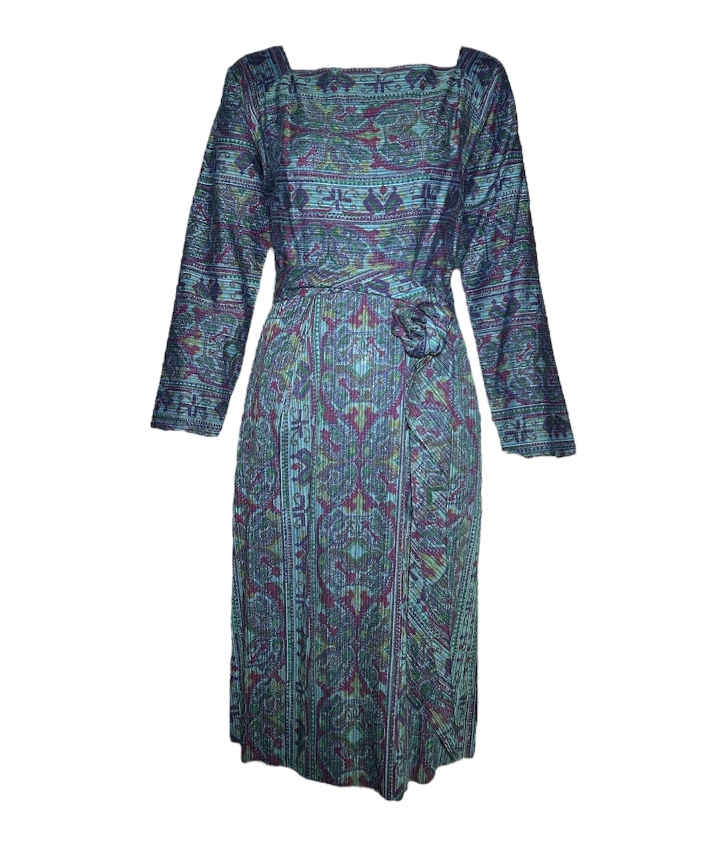 Claire McCardell 1950's Sea Green Cotton Tapestry Belted Dress Claire McCardell 1950's Sea Green Cotton Tapestry Belted Dress