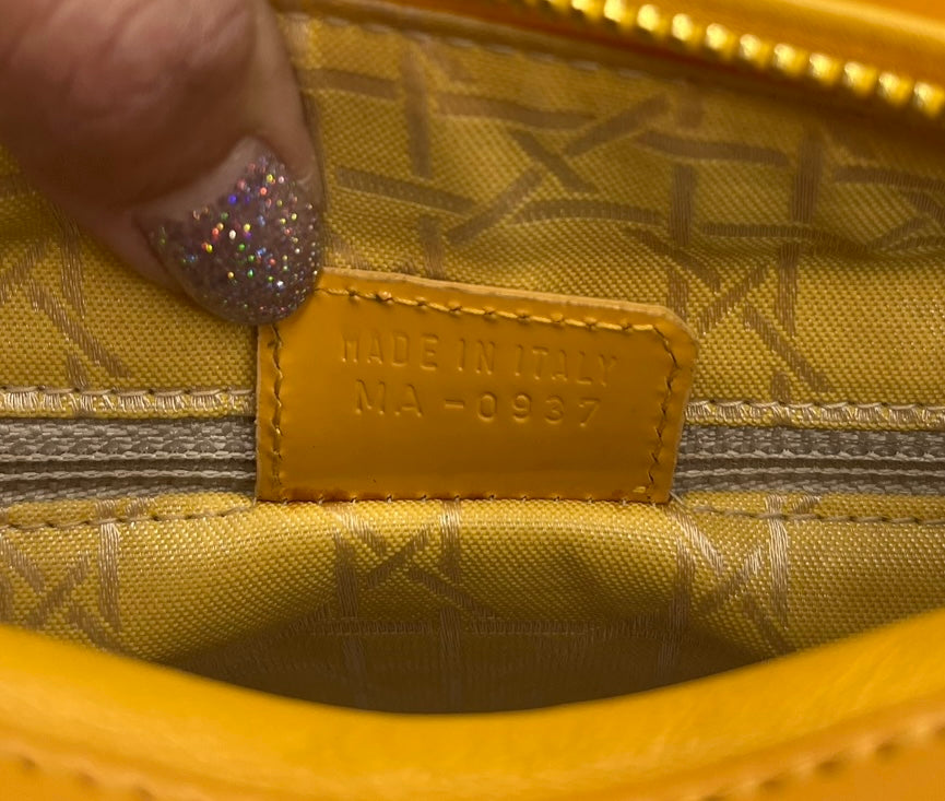  DIOR Lady Dior 90s Medium Yellow Patent Leather Cannage LABEL 8 of 8
