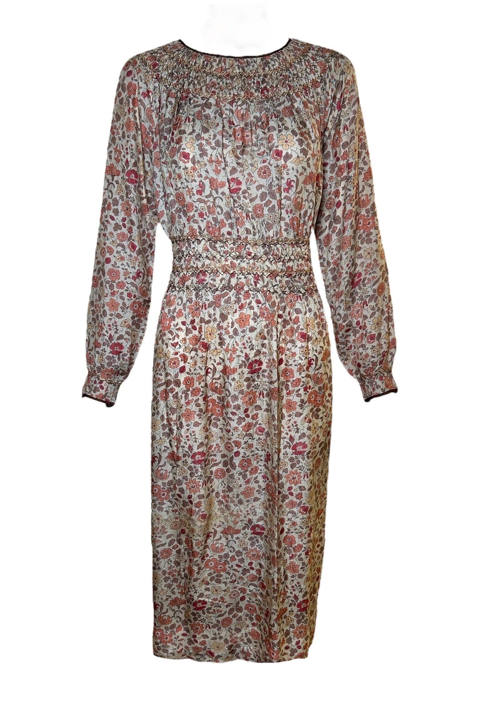 long sleeve block print dress Hand Block Print Floral Maxi Dress, Boho Cotton Summer Gown, Smocked Bodice, Puff Sleeves