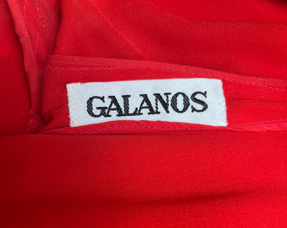 Galanos 80s Red Silk Ruched Front Gown LABEL 5 of 5