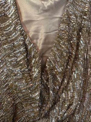 Monica Lhuillier 2000s Gold Sequin Beaded Cocktail Dress DETAIL 3 of 5
