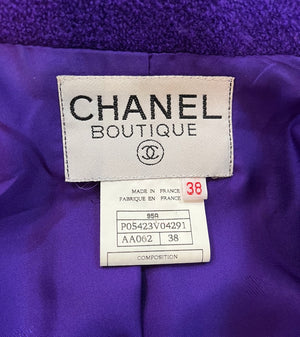  Chanel 2000s Purple Nubby Wool Skirt Suit LABEL 8 of 8