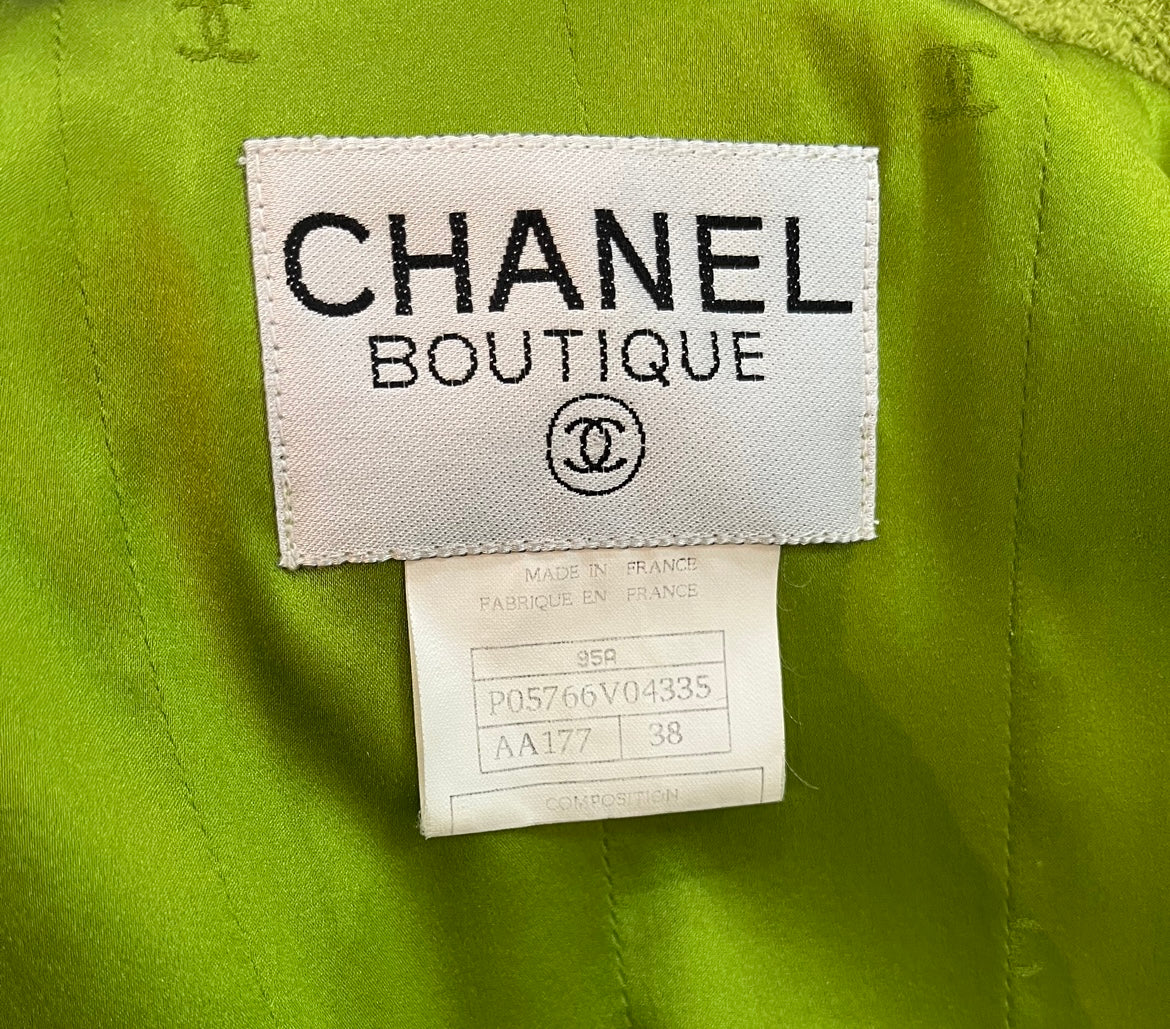   Chanel 90s Lime Green Wool Jacket with Silk Lining LABEL 6 of 6