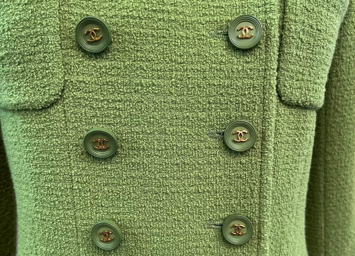   Chanel 90s Lime Green Wool Jacket with Silk Lining BUTTONS 4 of 6