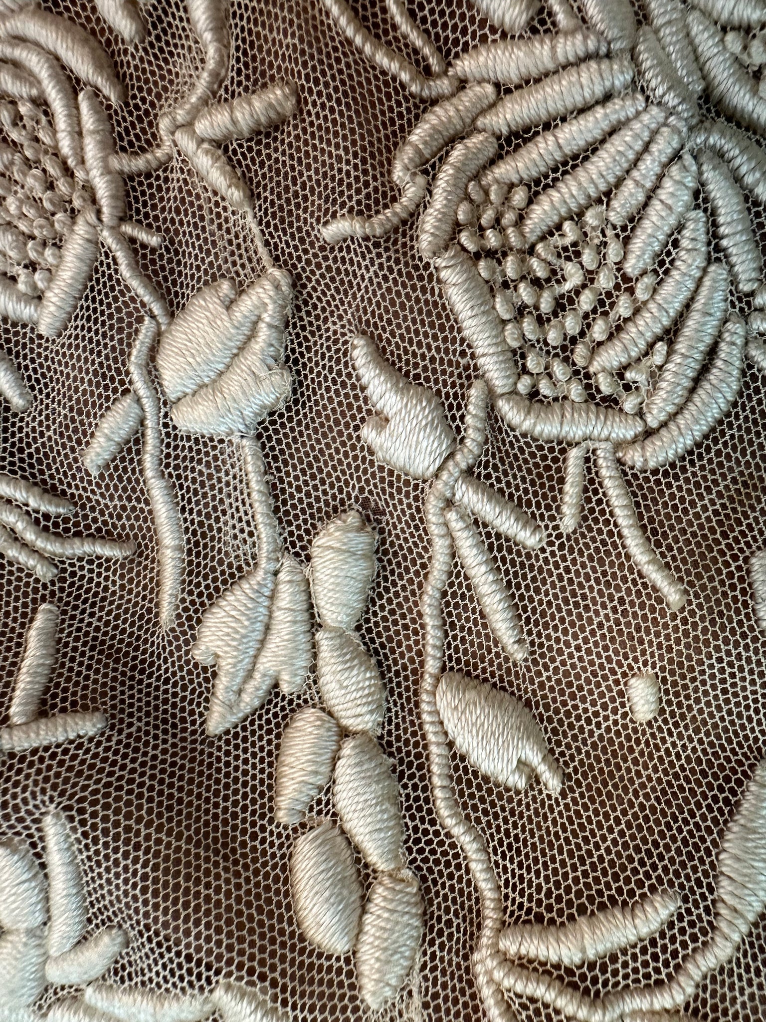  1920s Ecru  Irish Crochet Hand Embroidered Dress PINHOLE 7 of 8