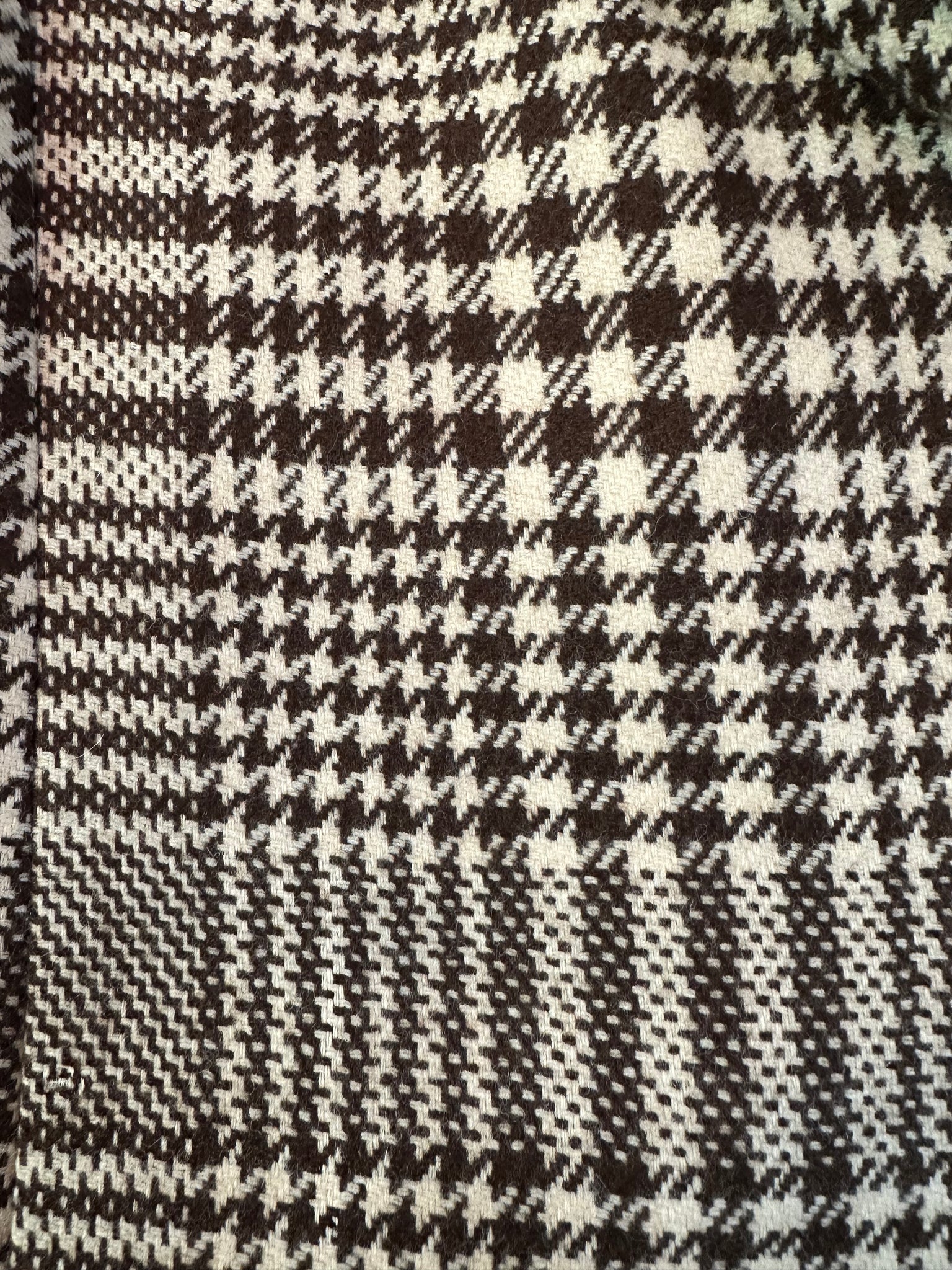  Valentino Brown and Ivory Houndstooth Wool Dress Coat with Velvet Trim DETAIL 5 of 6