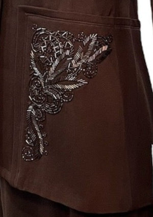 40s Chocolate Brown Wool Gabardine Beaded Suit DETAIL 5 of 6