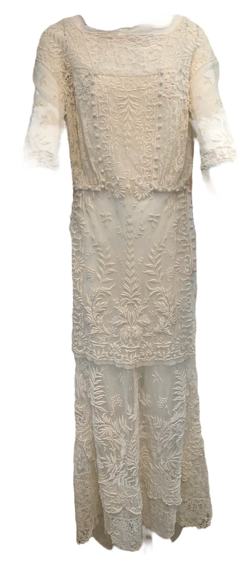Edwardian Gown White Handmade Lace and Embroidery FRONT 1 of 6
