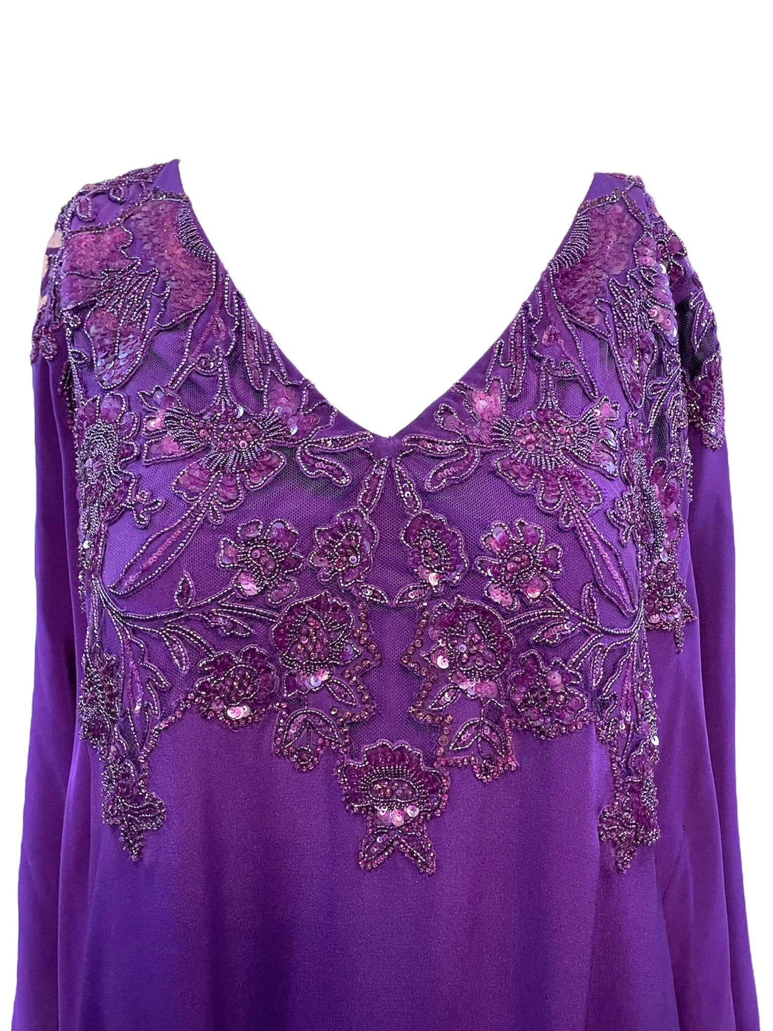 Lorena Sarbu Purple Silk Caftan w/Sequins and Beading NWT, detail