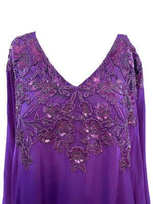 Lorena Sarbu Purple Silk Caftan w/Sequins and Beading NWT, detail