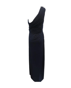 J Mendel Contemporary Deep Blue Jersey One Shoulder Gown BACK 3 of 5