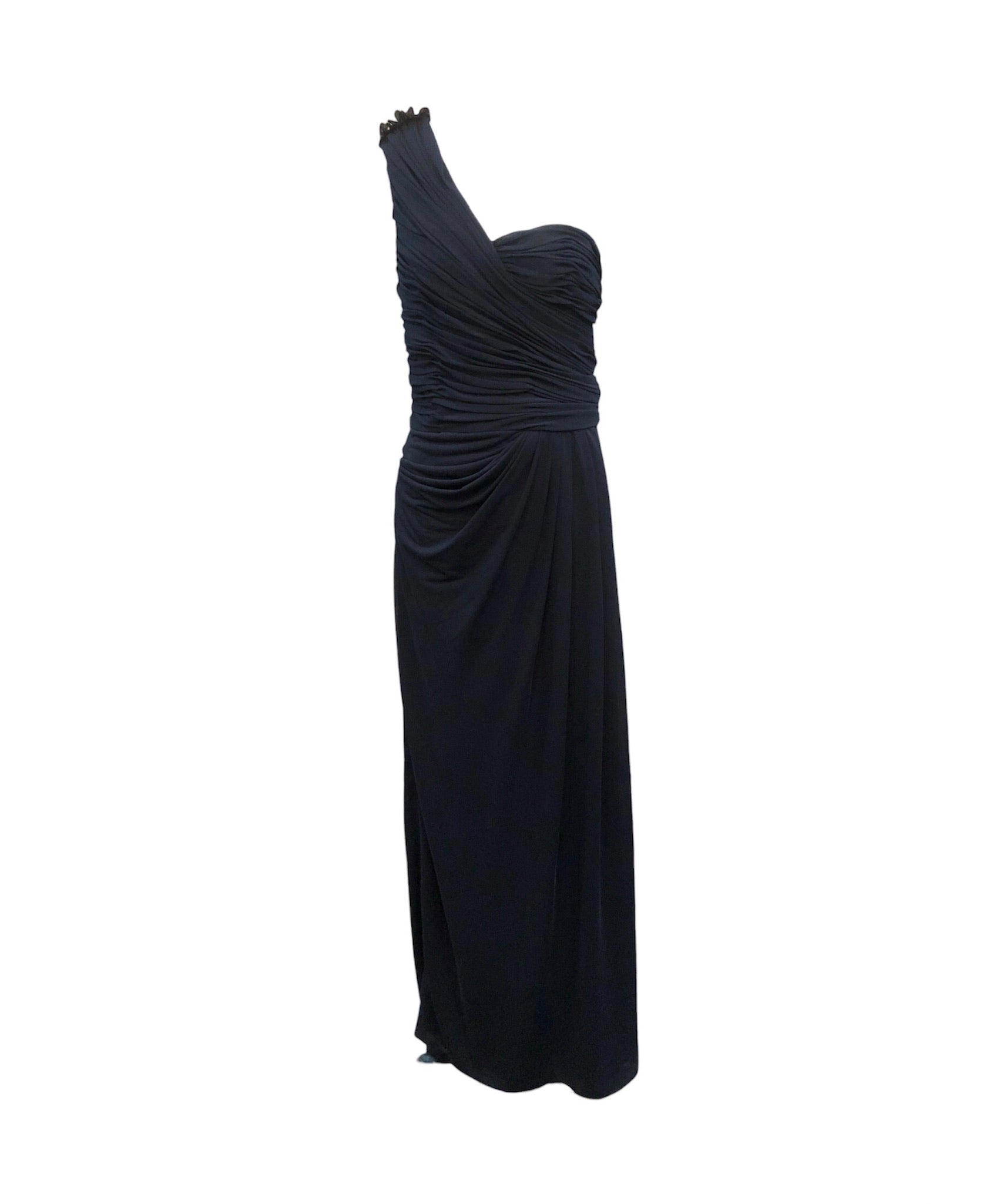J Mendel Deep Blue Jersey One Shoulder Gown, NWT J Mendel Deep Blue Jersey One Shoulder Gown, NWT