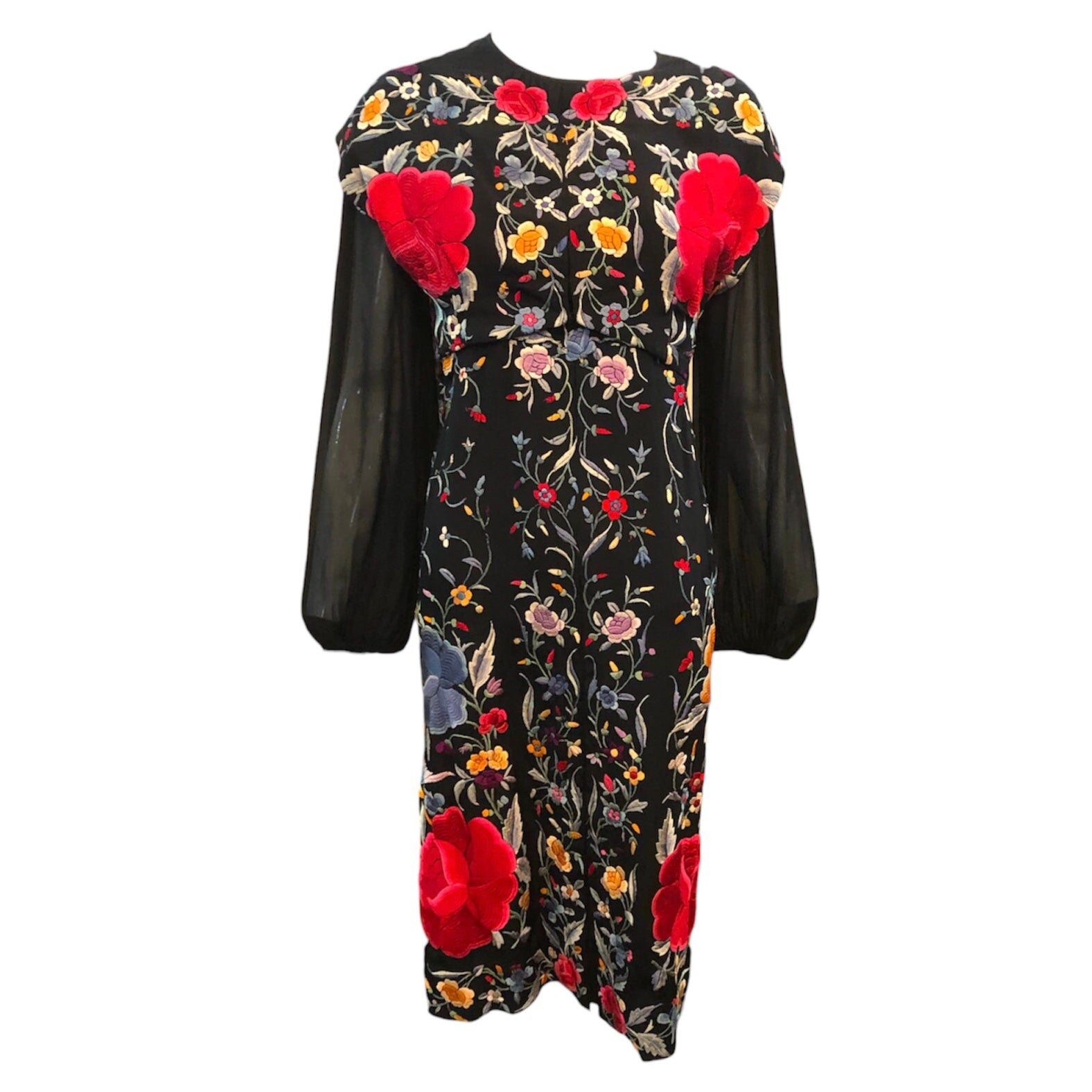 1950s Long Sleeve Hand-Embroidered Floral Dress & Vest Set 1950s Long Sleeve Hand-Embroidered Floral Dress & Vest Set