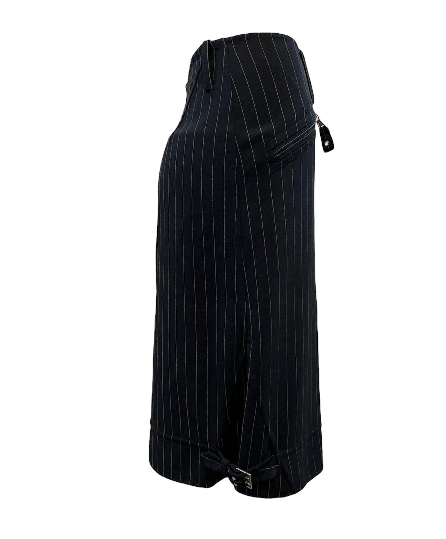  Jean Paul Gaultier 90s Black Pinstripe Skirt with Buckles SIDE 2 of 5