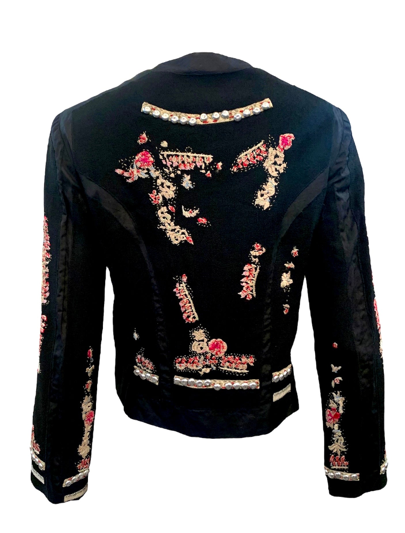 Moschino Early 2000s Embroidered Studded Folk Inspired Cropped Jacket BACK 3 of 6