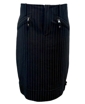  Jean Paul Gaultier 90s Black Pinstripe Skirt with Buckles FRONT 1 of 5