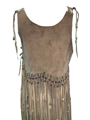  Gerrianne Raphael 60s Handmade Suede Fringed Pullover Top with Bead Detail BACK DETAIL 6 of 7