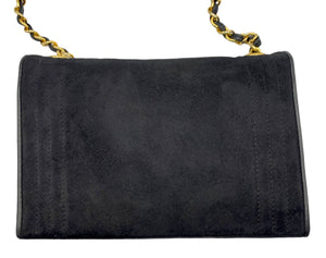 Chanel 90s Black Suede Quilted Mini Shoulder Flap Bag BACK 3 of 8