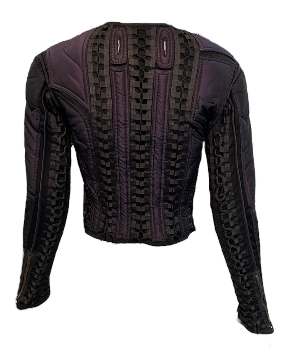 Jean Paul Gaultier Femme Y2K Iridescent Purple Nylon Zip Front Jacket with  Allover Lacing