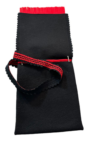 1960s Folkwear Felt Shoulder Bag in Red, White and Black Applique with Fringe OPEN 3 of 5