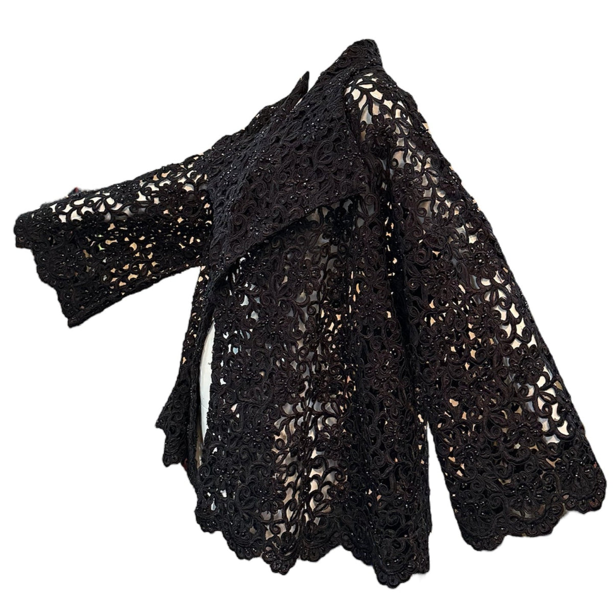 Gorgeous Black Cutwork Lace Evening Jacket Dotted with Beading