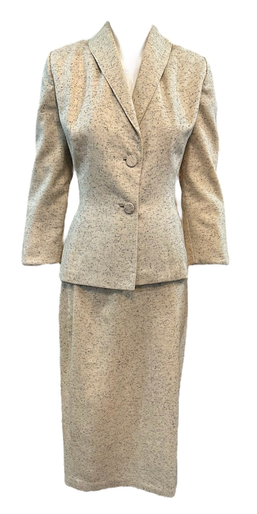  Lilli Ann 1950s Ivory Flecked Wool Skirt Suit FRONT 1 of 7