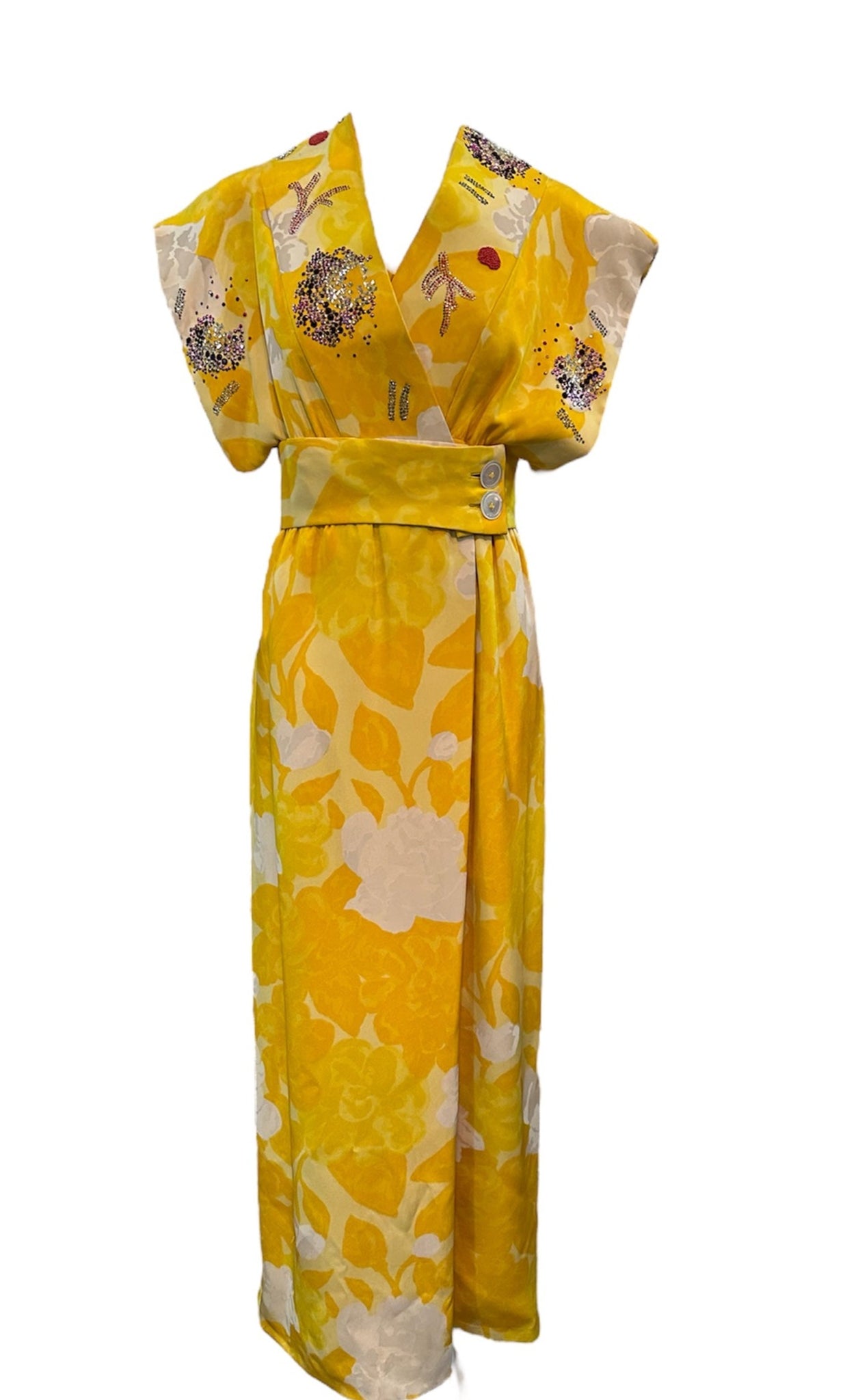 Libertine/Norman Norell Contemporary/1960s Yellow Floral Jacquard Super Embellished Gown WORN BACKWARDS! 10 of 10