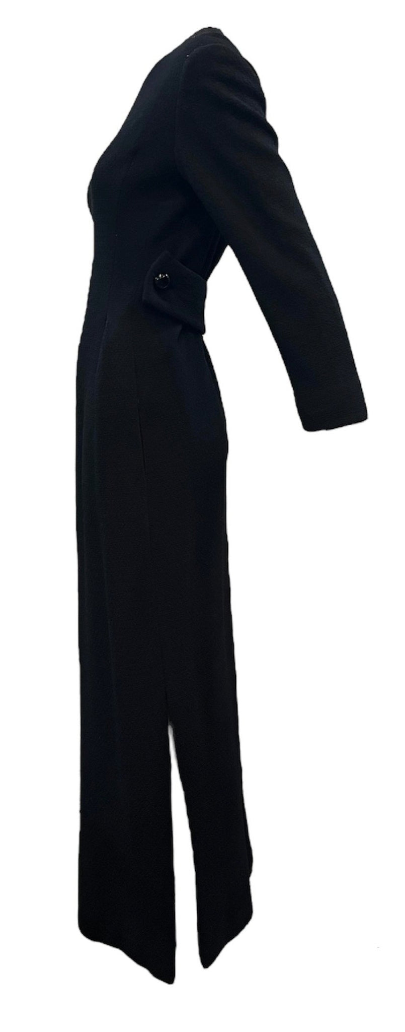    James Galanos 1970s Black Wool Column Gown SIDE 2 of 7