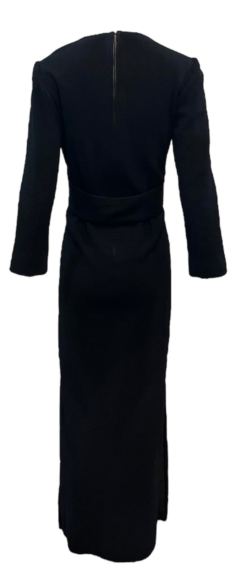    James Galanos 1970s Black Wool Column Gown BACK 3 of 7