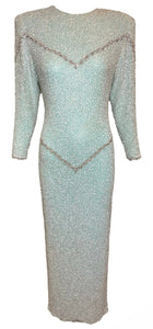 Galanos 80s Heavily Embellished Seafoam Green Gown