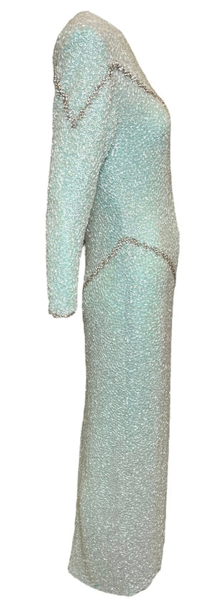 Galanos 80s Heavily Embellished Seafoam Green Gown, side