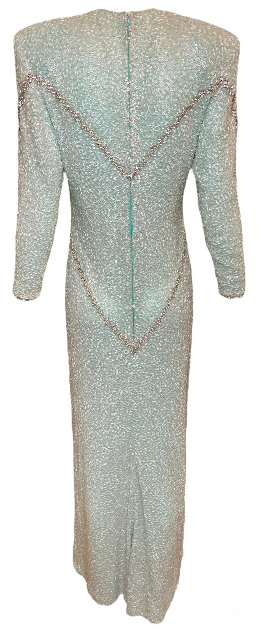 Galanos 80s Heavily Embellished Seafoam Green Gown, back
