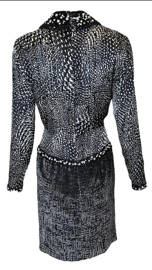 Galanos  80s Black & White Sequined Abstract Print Cocktail Dress With Embellishment BACK 3 of 5