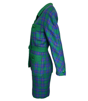 Valentino Boutique 80s Green, Purple and Fuschia Plaid  Skirt Suit Ensemble SIDE 2 of 7