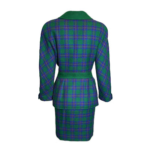  Valentino Boutique 80s Green, Purple and Fuschia Plaid  Skirt Suit Ensemble BACK 3 of 7