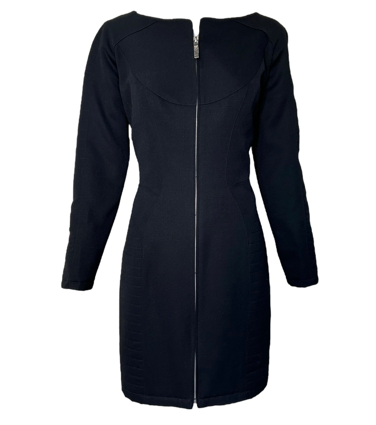 Thierry Mugler Late 80s Black Structured Quilted Long Sleeve Coat Dres THE WAY WE WORE Thierry Mugler Late 80s Black Structured Quilted Long Sleeve Coat Dres THE WAY WE WORE