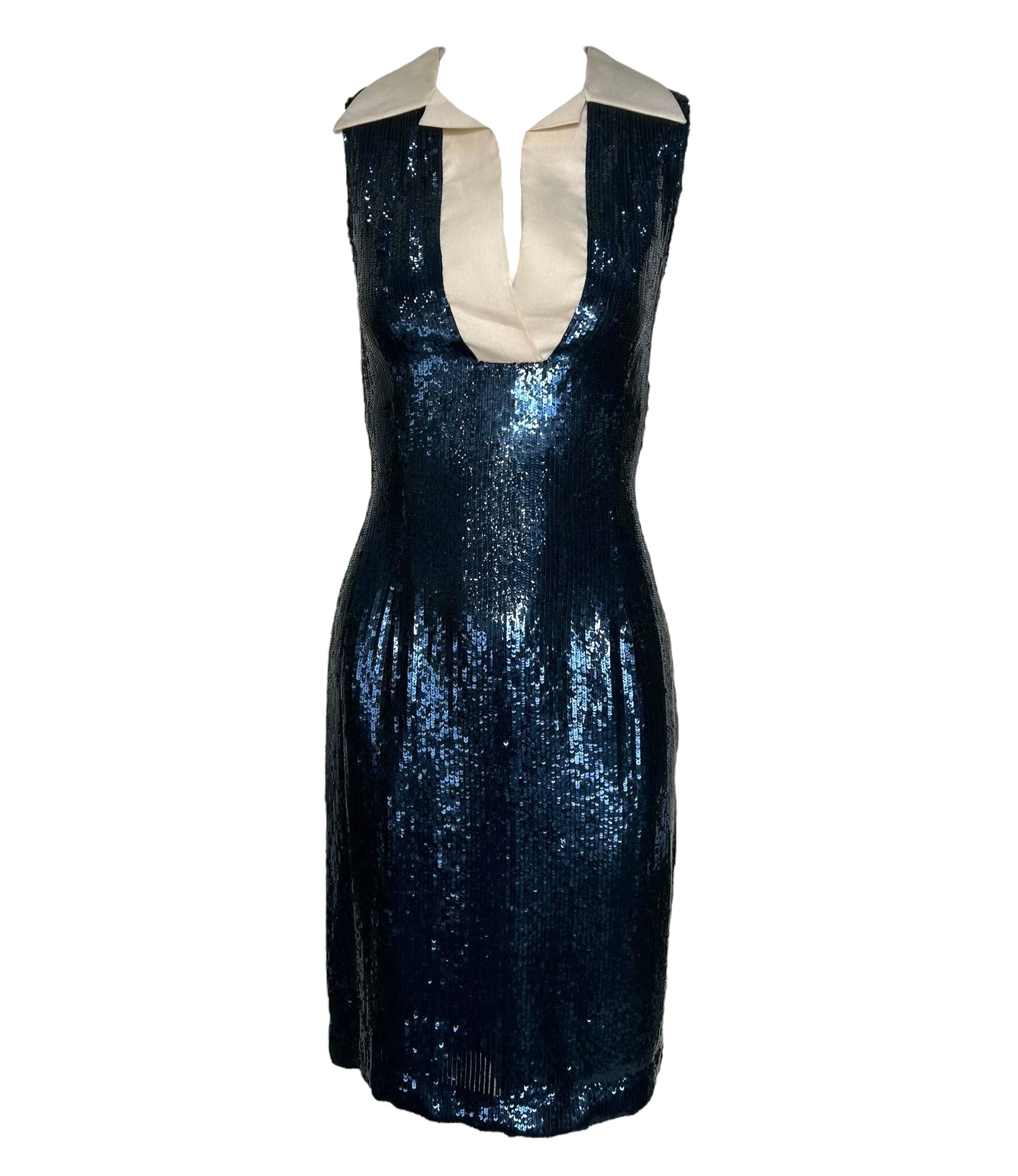 Bill Blass 1980's Navy Blue Sequin Sailor Cocktail Dress Bill Blass 1980's Navy Blue Sequin Sailor Cocktail Dress