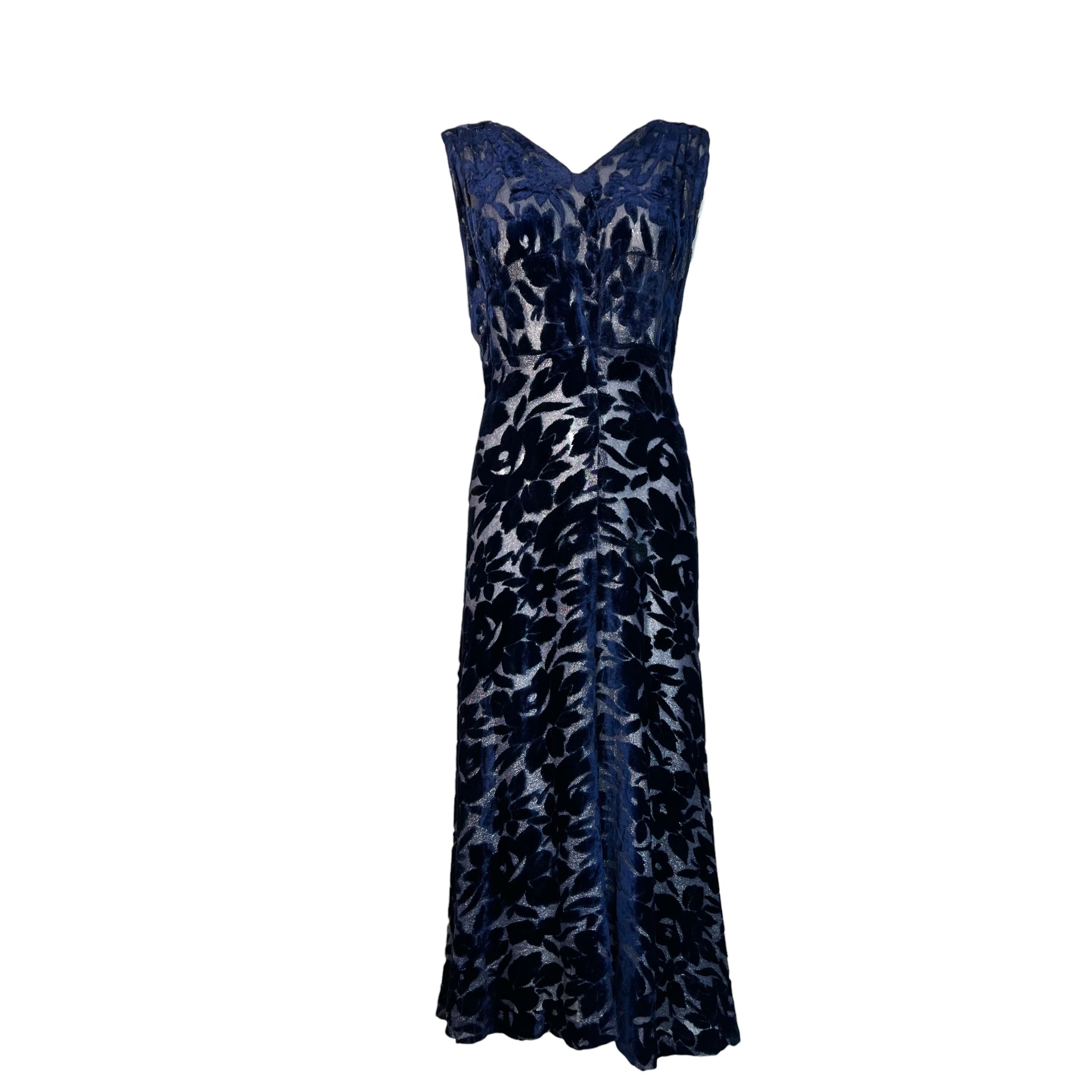1920's Luxurious Blue Floral Cut Velvet Gown THE WAY WE WORE 1920's Luxurious Blue Floral Cut Velvet Gown THE WAY WE WORE